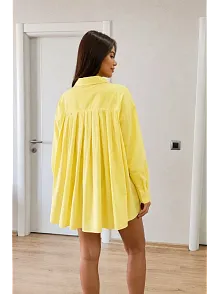 Kadın Oversize Pens Detaylı Cepli Yırtmaçlı Rahat Kalıp Poplin Gömlek - Sarı