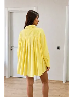 Kadın Oversize Pens Detaylı Cepli Yırtmaçlı Rahat Kalıp Poplin Gömlek - Sarı