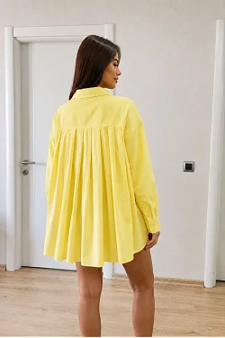 Kadın Oversize Pens Detaylı Cepli Yırtmaçlı Rahat Kalıp Poplin Gömlek - Sarı Kadın Oversize Pens Detaylı Cepli Yırtmaçlı Rahat Kalıp Poplin Gömlek - Sarı