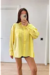 Kadın Oversize Pens Detaylı Cepli Yırtmaçlı Rahat Kalıp Poplin Gömlek - Sarı Kadın Oversize Pens Detaylı Cepli Yırtmaçlı Rahat Kalıp Poplin Gömlek - Sarı