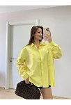 Kadın Oversize Pens Detaylı Cepli Yırtmaçlı Rahat Kalıp Poplin Gömlek - Sarı Kadın Oversize Pens Detaylı Cepli Yırtmaçlı Rahat Kalıp Poplin Gömlek - Sarı