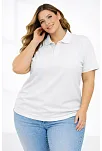 Kadın Pike Kumaş Düğmeli Yaka Battal Büyük Beden Günlük Kısa Kol Tişört T-shirt - Beyaz
