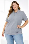 Kadın Pike Kumaş Düğmeli Yaka Battal Büyük Beden Günlük Kısa Kol Tişört T-shirt - Gri