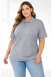 Kadın Pike Kumaş Düğmeli Yaka Battal Büyük Beden Günlük Kısa Kol Tişört T-shirt - Gri