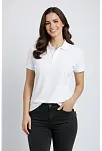 Kadın Pike Kumaş Düğmeli Yaka Regular Rahat Günlük Kısa Kol Tişört T-shirt - Beyaz