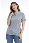 Kadın Pike Kumaş Düğmeli Yaka Regular Rahat Günlük Kısa Kol Tişört T-shirt - Gri