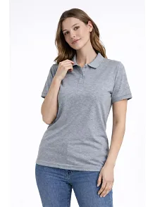 Kadın Pike Kumaş Düğmeli Yaka Regular Rahat Günlük Kısa Kol Tişört T-shirt - Gri