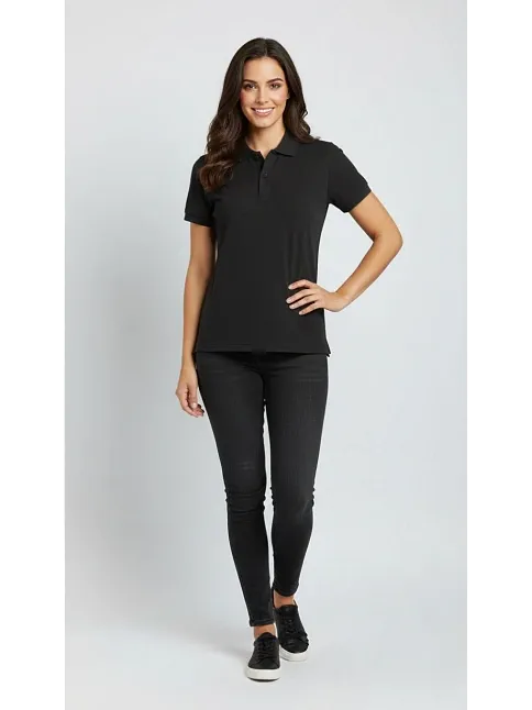 Kadın Pike Kumaş Düğmeli Yaka Regular Rahat Günlük Kısa Kol Tişört T-shirt - Siyah