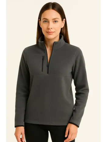 Kadın Polar Kazak – Dik Yaka, Yarım Fermuarlı, Fermuarlı Göğüs Cepli, Siyah Biyeli, Kışlık Rahat Regular Fit Günlük Model - Füme Kadın Polar Kazak – Dik Yaka, Yarım Fermuarlı, Fermuarlı Göğüs Cepli, Siyah Biyeli, Kışlık Rahat Regular Fit Günlük Model - Füme