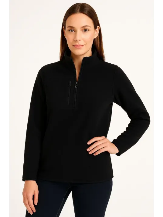 Kadın Polar Kazak – Dik Yaka, Yarım Fermuarlı, Fermuarlı Göğüs Cepli, Siyah Biyeli, Kışlık Rahat Regular Fit Günlük Model - Siyah Kadın Polar Kazak – Dik Yaka, Yarım Fermuarlı, Fermuarlı Göğüs Cepli, Siyah Biyeli, Kışlık Rahat Regular Fit Günlük Model - Siyah