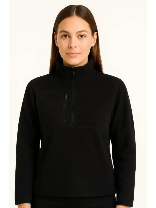 Kadın Polar Kazak – Dik Yaka, Yarım Fermuarlı, Fermuarlı Göğüs Cepli, Siyah Biyeli, Kışlık Rahat Regular Fit Günlük Model - Siyah Kadın Polar Kazak – Dik Yaka, Yarım Fermuarlı, Fermuarlı Göğüs Cepli, Siyah Biyeli, Kışlık Rahat Regular Fit Günlük Model - Siyah