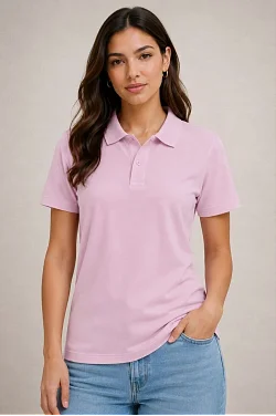 Kadın Polo Yaka Pike Kumaş Düğmeli Basic Tişört Günlük Rahat - Pembe