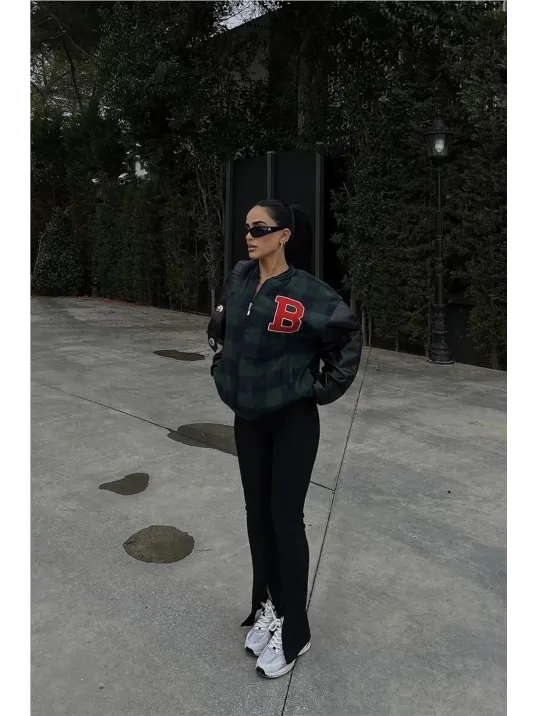 Kadın Pötikare Desen Nakışlı Kolej Ceket - Haki