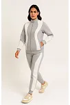 Kadın Premium Parçalı Eşofman Takım - Dik Yaka Fermuarlı Sweatshirt - Gri