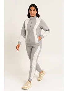 Kadın Premium Parçalı Eşofman Takım - Dik Yaka Fermuarlı Sweatshirt - Gri