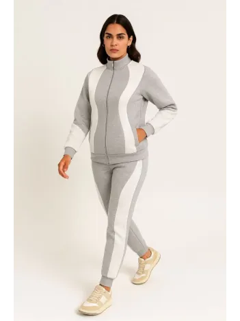 Kadın Premium Parçalı Eşofman Takım - Dik Yaka Fermuarlı Sweatshirt - Gri Kadın Premium Parçalı Eşofman Takım - Dik Yaka Fermuarlı Sweatshirt - Gri