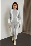 Kadın Premium Parçalı Eşofman Takım - Dik Yaka Fermuarlı Sweatshirt - Gri