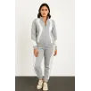 Kadın Premium Parçalı Eşofman Takım - Dik Yaka Fermuarlı Sweatshirt - Gri
