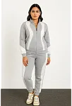 Kadın Premium Parçalı Eşofman Takım - Dik Yaka Fermuarlı Sweatshirt - Gri