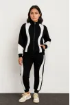 Kadın Premium Parçalı Eşofman Takım - Dik Yaka Fermuarlı Sweatshirt - Siyah
