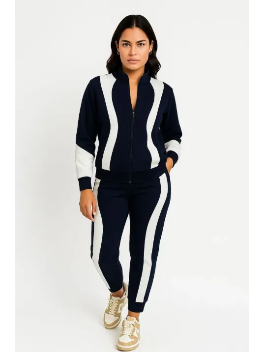 Kadın Premium Parçalı Eşofman Takım - Dik Yaka Fermuarlı Sweatshirt - Siyah Kadın Premium Parçalı Eşofman Takım - Dik Yaka Fermuarlı Sweatshirt - Siyah