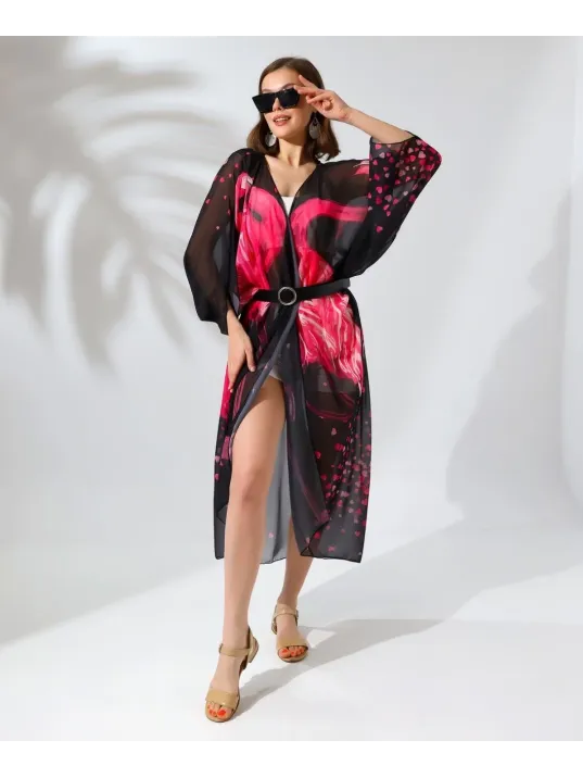 Kadın Rahat Kesim Şifon Kimono - Siyah