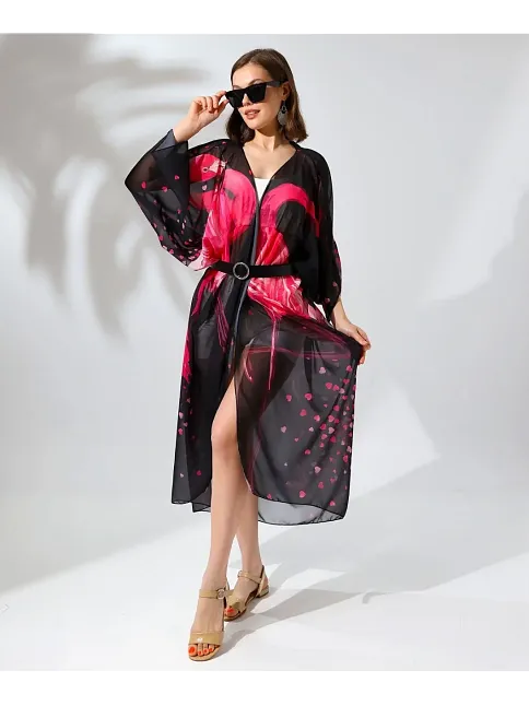 Kadın Rahat Kesim Şifon Kimono - Siyah