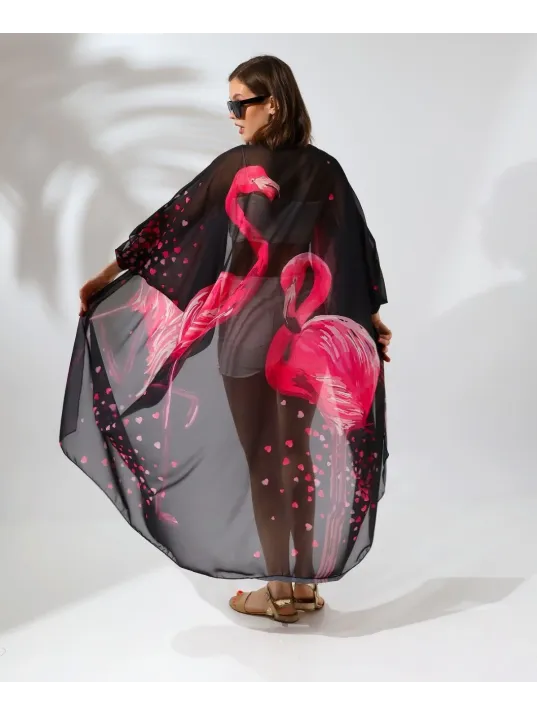 Kadın Rahat Kesim Şifon Kimono - Siyah