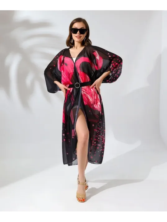 Kadın Rahat Kesim Şifon Kimono - Siyah