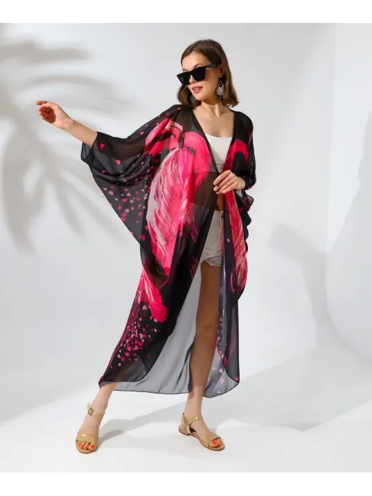 Kadın Rahat Kesim Şifon Kimono - Siyah