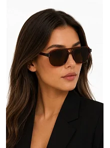 Kadın Retro Tasarım Kahverengi Çerçeveli Kahverengi Camlı Güneş Gözlüğü