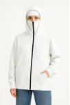 Kadın Samuray Ninja Çift Kapüşonlu Maske Detaylı Fermuarlı Kanguru Cepli Hoodie - Beyaz
