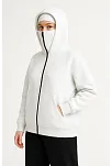 Kadın Samuray Ninja Çift Kapüşonlu Maske Detaylı Fermuarlı Kanguru Cepli Hoodie - Beyaz