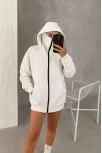 Kadın Samuray Ninja Çift Kapüşonlu Maske Detaylı Fermuarlı Kanguru Cepli Hoodie - Beyaz
