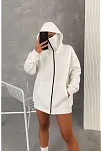 Kadın Samuray Ninja Çift Kapüşonlu Maske Detaylı Fermuarlı Kanguru Cepli Hoodie - Beyaz