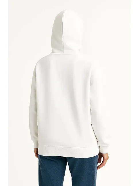 Kadın Samuray Ninja Çift Kapüşonlu Maske Detaylı Fermuarlı Kanguru Cepli Hoodie - Beyaz