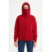 Kadın Samuray Ninja Çift Kapşonlu ZIP Fermuarlı Kanguru Çepli Hoodie Maske detaylı Swetshirt - Kırmızı