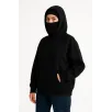 Kadın Samuray Ninja Çift Kapşonlu ZIP Fermuarlı Kanguru Çepli Hoodie Maske detaylı Swetshirt - Siyah Kadın Samuray Ninja Çift Kapşonlu ZIP Fermuarlı Kanguru Çepli Hoodie Maske detaylı Swetshirt - Siyah