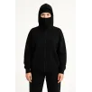 Kadın Samuray Ninja Çift Kapşonlu ZIP Fermuarlı Kanguru Çepli Hoodie Maske detaylı Swetshirt - Siyah Kadın Samuray Ninja Çift Kapşonlu ZIP Fermuarlı Kanguru Çepli Hoodie Maske detaylı Swetshirt - Siyah