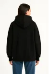 Kadın Samuray Ninja Çift Kapüşonlu Maske Detaylı Fermuarlı Kanguru Cepli Hoodie - Siyah