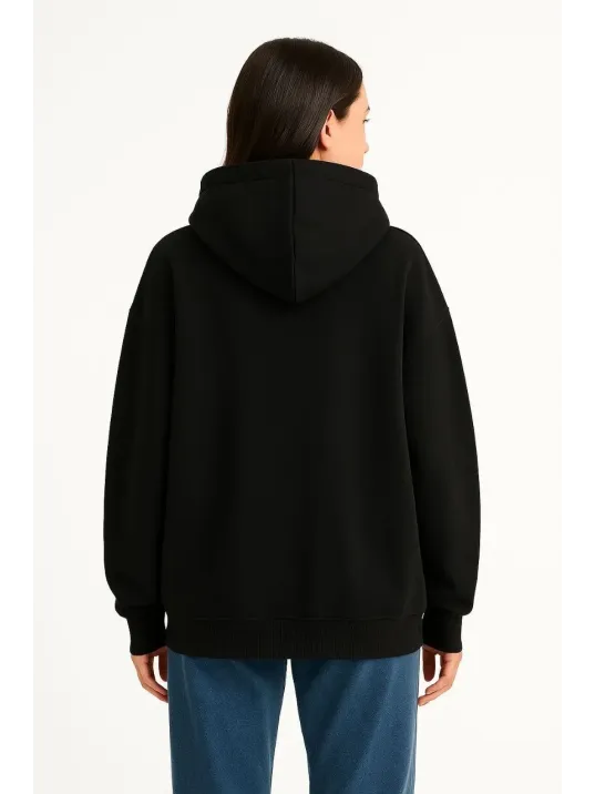 Kadın Samuray Ninja Çift Kapşonlu ZIP Fermuarlı Kanguru Çepli Hoodie Maske detaylı Swetshirt - Siyah Kadın Samuray Ninja Çift Kapşonlu ZIP Fermuarlı Kanguru Çepli Hoodie Maske detaylı Swetshirt - Siyah