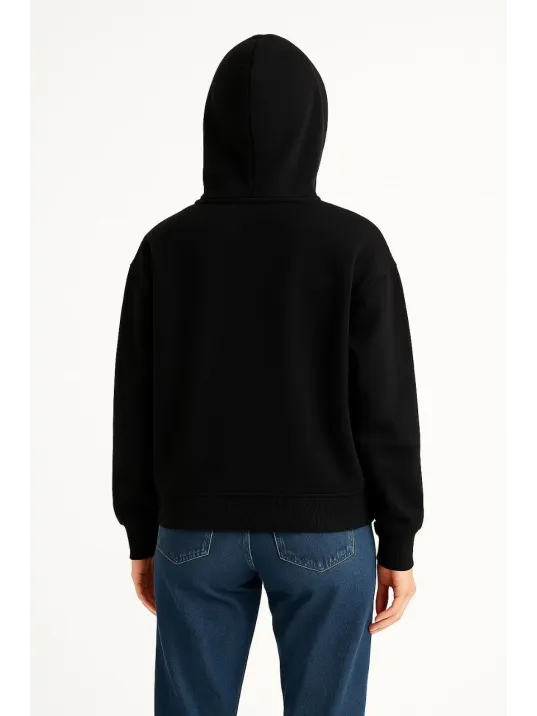 Kadın Samuray Ninja Çift Kapşonlu ZIP Fermuarlı Kanguru Çepli Hoodie Maske detaylı Swetshirt - Siyah Kadın Samuray Ninja Çift Kapşonlu ZIP Fermuarlı Kanguru Çepli Hoodie Maske detaylı Swetshirt - Siyah