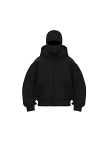 Kadın Samuray Ninja Çift Kapüşonlu Maske Detaylı Fermuarlı Kanguru Cepli Hoodie - Siyah