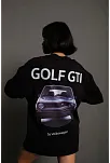 Kadın Oversize Tişört Golf Gtı Retro Araba Baskılı T-shirt - Siyah