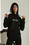 Kadın Kapşonlu Sweatshirt – Oversize Üç İplik Şardonlu Hoodie, “other Lives” Ön & Arka Baskılı, Kanguru Cepli, Kışlık Rahat Günlük Stil - Siyah