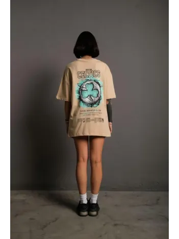 Kadın Sırt Baskılı T-shirt - Bej