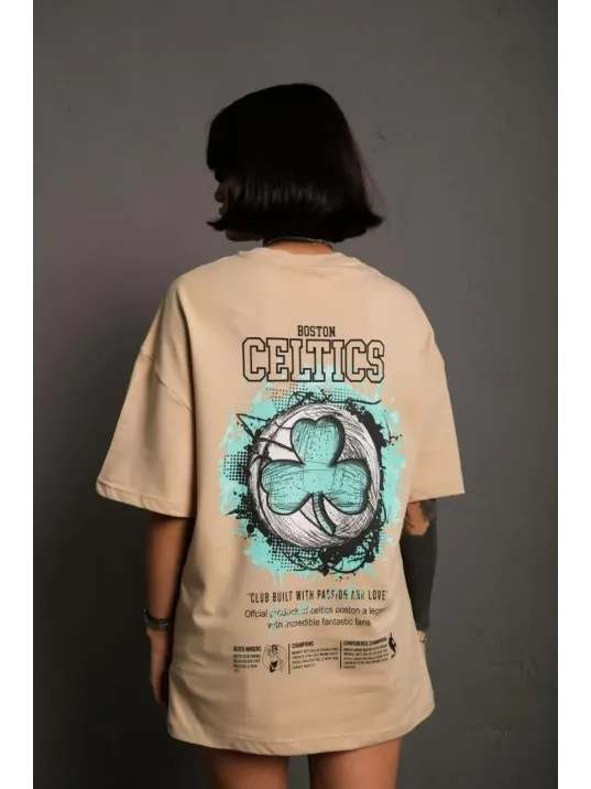 Kadın Sırt Baskılı T-shirt - Bej