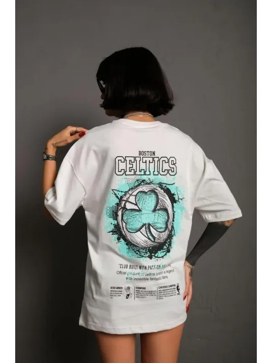 Kadın Sırt Baskılı T-shirt - Beyaz