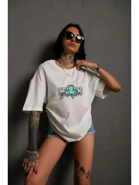 Kadın Sırt Baskılı T-shirt - Beyaz