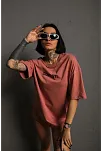Kadın Oversize Baskılı Tişört – Golf Gtı Retro Araba Desenli, Ön & Arka Dijital Baskı, Sokak Modası Stil- Gül Kurusu